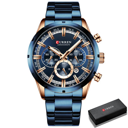 Zegarek męski CURREN – luksusowy chronograf sportowy, mechanizm kwarcowy, w całości ze stali, wodoodporny