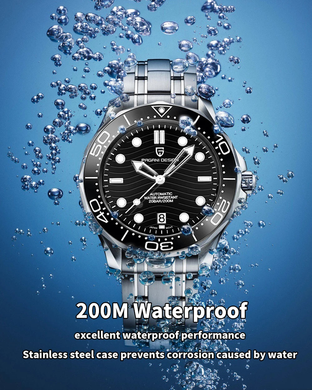 PAGANI DESIGN 2026 Nuevo V2 Waves 200M Reloj de buceo para hombre, reloj automático de lujo y moda para hombre, cristal de zafiro AR, reloj de pulsera para hombre