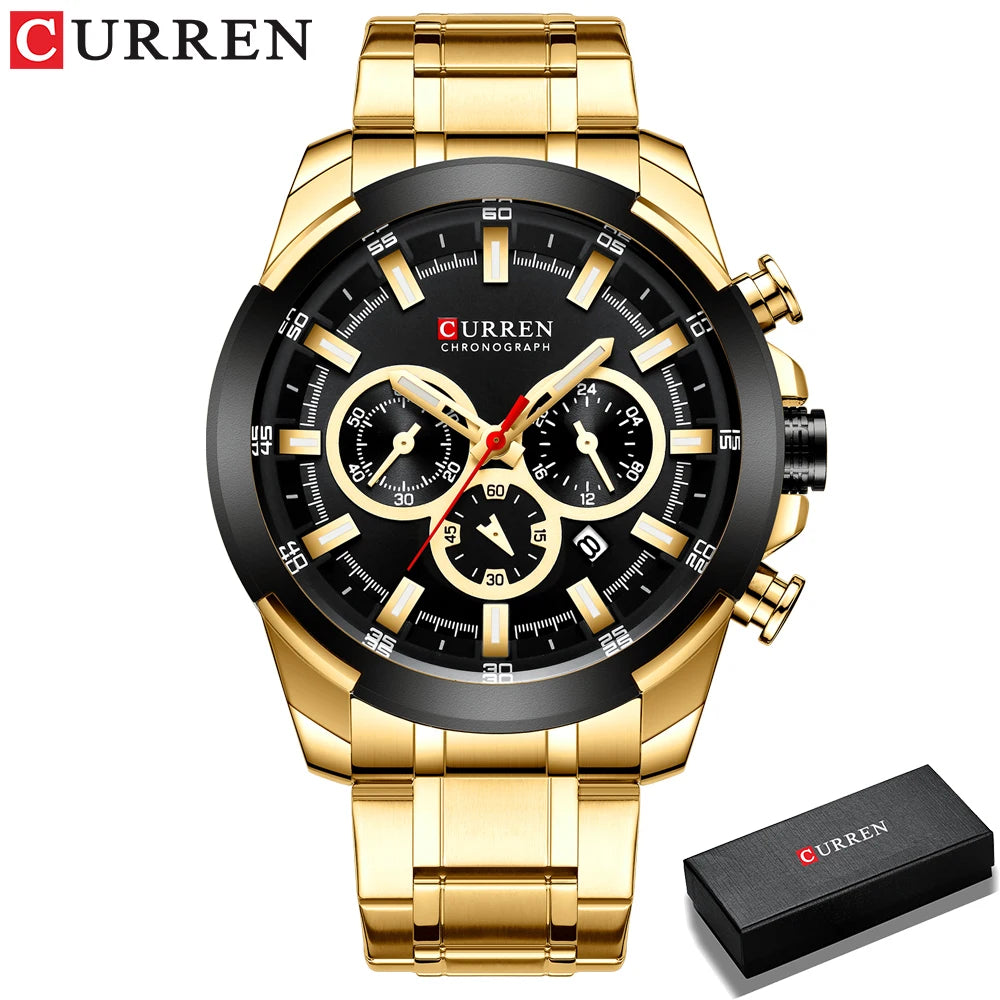 CURREN Montres pour hommes Top marque grande montre de sport de luxe hommes montres à quartz en acier militaire chronographe or conception horloge masculine