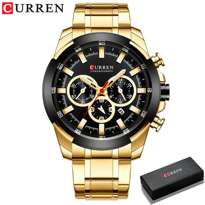 CURREN Montres pour hommes Top marque grande montre de sport de luxe hommes montres à quartz en acier militaire chronographe or conception horloge masculine