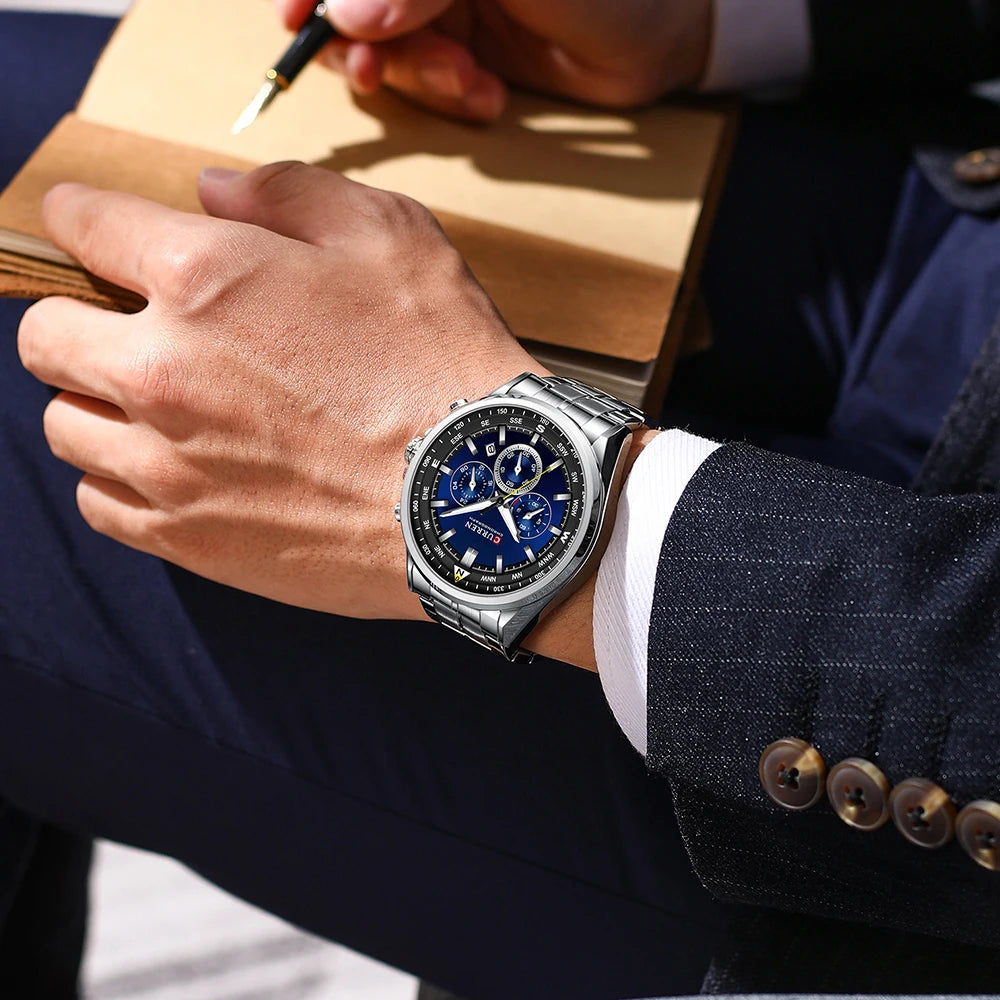Zegarek męski CURREN – modny zegarek renomowanej marki, model luksusowy, wodoodporny, ze stali, w stylu sportowym, chronograf kwarcowy