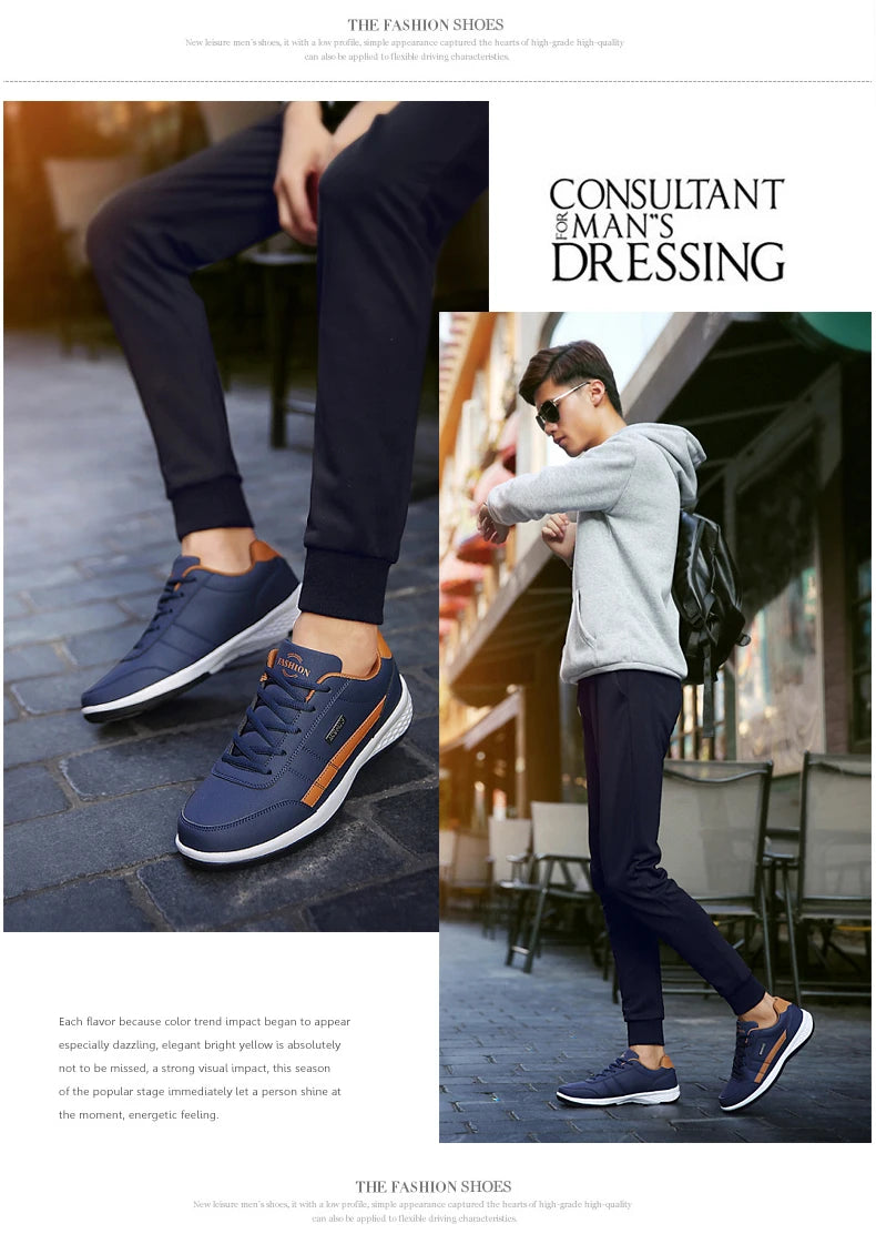 Leather Men's Sneakers Trendy Casual Italian Breathable Leisure Male Sneakers Non-Slip Footwear Men Vulcanized Shoes