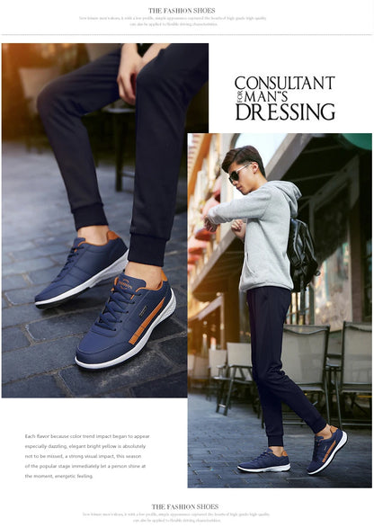 Leather Men's Sneakers Trendy Casual Italian Breathable Leisure Male Sneakers Non-Slip Footwear Men Vulcanized Shoes