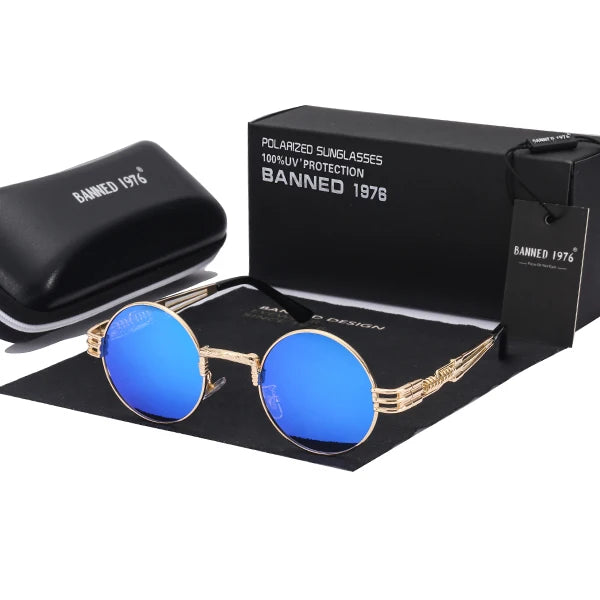 Polarized Gothic Steampunk Sunglasses Men Women Fashion Brand Designer Vintage Round Shades Metal Frame Sun Glasses Oculos