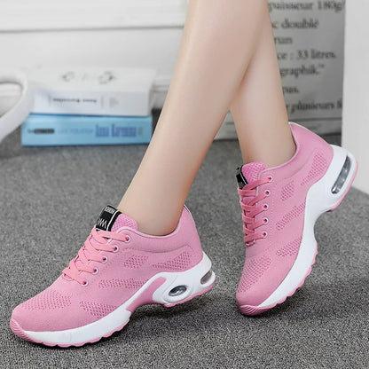 Ténis de moda para mulher, leves, para corrida, para desportos ao ar livre, em malha respirável, confortáveis, com almofada de ar e com atacadores