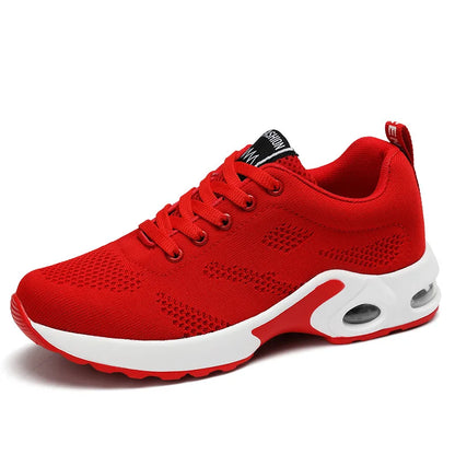 Ténis de moda para mulher, leves, para corrida, para desportos ao ar livre, em malha respirável, confortáveis, com almofada de ar e com atacadores