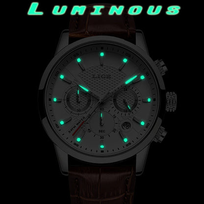 2025 New Men's Watches LIGE Top Brand Luxury Leather Casual Quartz Watch Men's Sport Waterproof Clock Watch Relogio Masculino+Box
