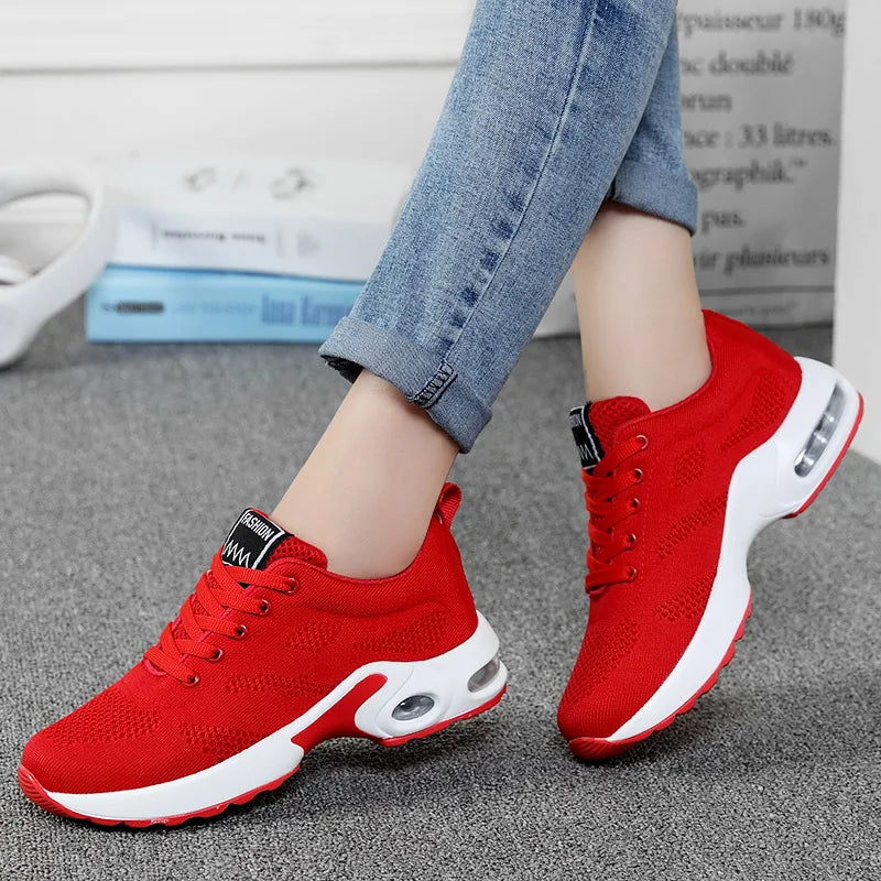 Ténis de moda para mulher, leves, para corrida, para desportos ao ar livre, em malha respirável, confortáveis, com almofada de ar e com atacadores