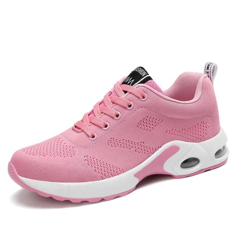 Ténis de moda para mulher, leves, para corrida, para desportos ao ar livre, em malha respirável, confortáveis, com almofada de ar e com atacadores