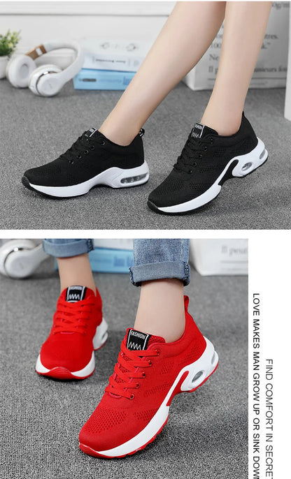 Ténis de moda para mulher, leves, para corrida, para desportos ao ar livre, em malha respirável, confortáveis, com almofada de ar e com atacadores