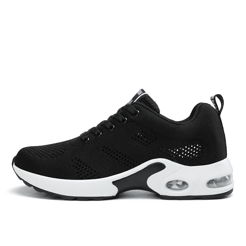 Ténis de moda para mulher, leves, para corrida, para desportos ao ar livre, em malha respirável, confortáveis, com almofada de ar e com atacadores