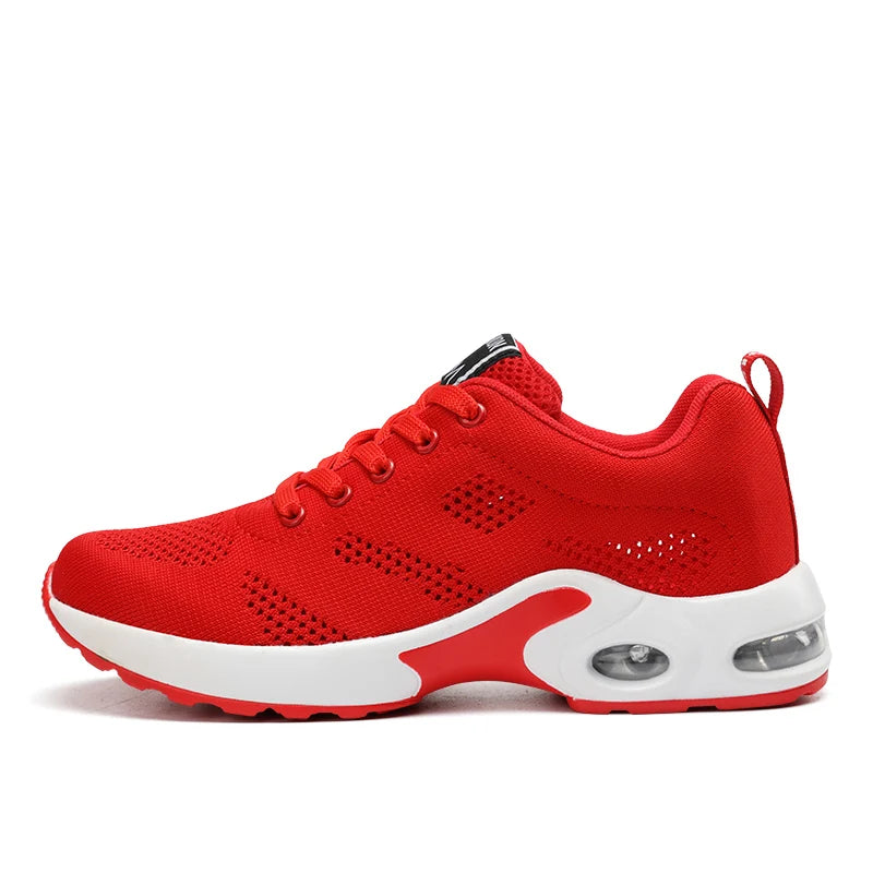 Ténis de moda para mulher, leves, para corrida, para desportos ao ar livre, em malha respirável, confortáveis, com almofada de ar e com atacadores