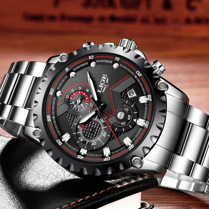 LIGE Men’s Watch – Trendy quartz watch, luxury brand, all-steel, professional style, water-resistant and sporty – Supplied with box