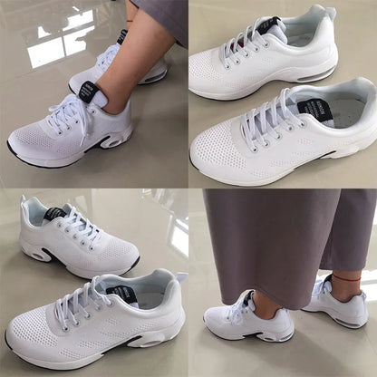 Ténis de moda para mulher, leves, para corrida, para desportos ao ar livre, em malha respirável, confortáveis, com almofada de ar e com atacadores