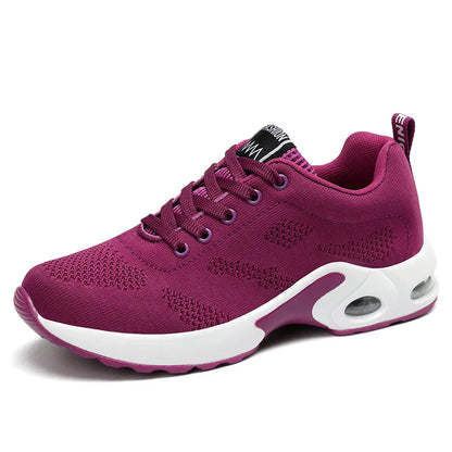 Ténis de moda para mulher, leves, para corrida, para desportos ao ar livre, em malha respirável, confortáveis, com almofada de ar e com atacadores