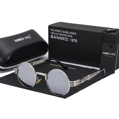 Polarized Gothic Steampunk Sunglasses Men Women Fashion Brand Designer Vintage Round Shades Metal Frame Sun Glasses Oculos