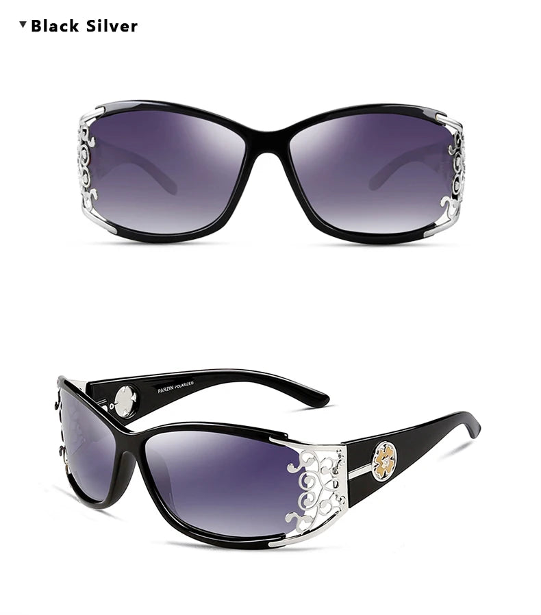 PARZIN Luxury Sunglasses Women Polarized Sun Glasses For Driving Vintage Female Ladies Shades Sunglasses Black With Packing PZ18
