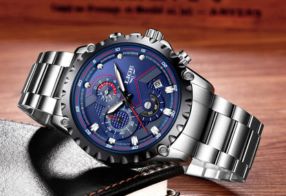 LIGE Men’s Watch – Trendy quartz watch, luxury brand, all-steel, professional style, water-resistant and sporty – Supplied with box