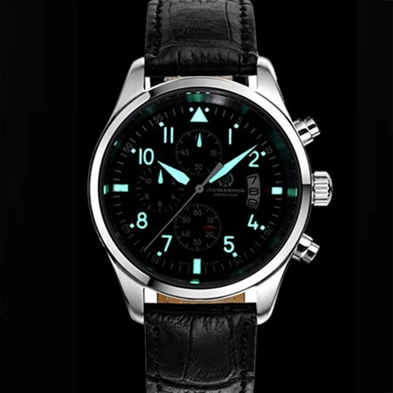 Chronograph luminous military running sport full steel men stopwatch genuine leather strap luxury brand watches sapphire reloj