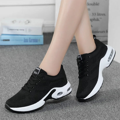 Ténis de moda para mulher, leves, para corrida, para desportos ao ar livre, em malha respirável, confortáveis, com almofada de ar e com atacadores
