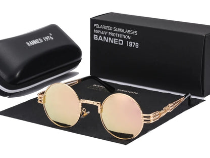 Polarized Gothic Steampunk Sunglasses Men Women Fashion Brand Designer Vintage Round Shades Metal Frame Sun Glasses Oculos