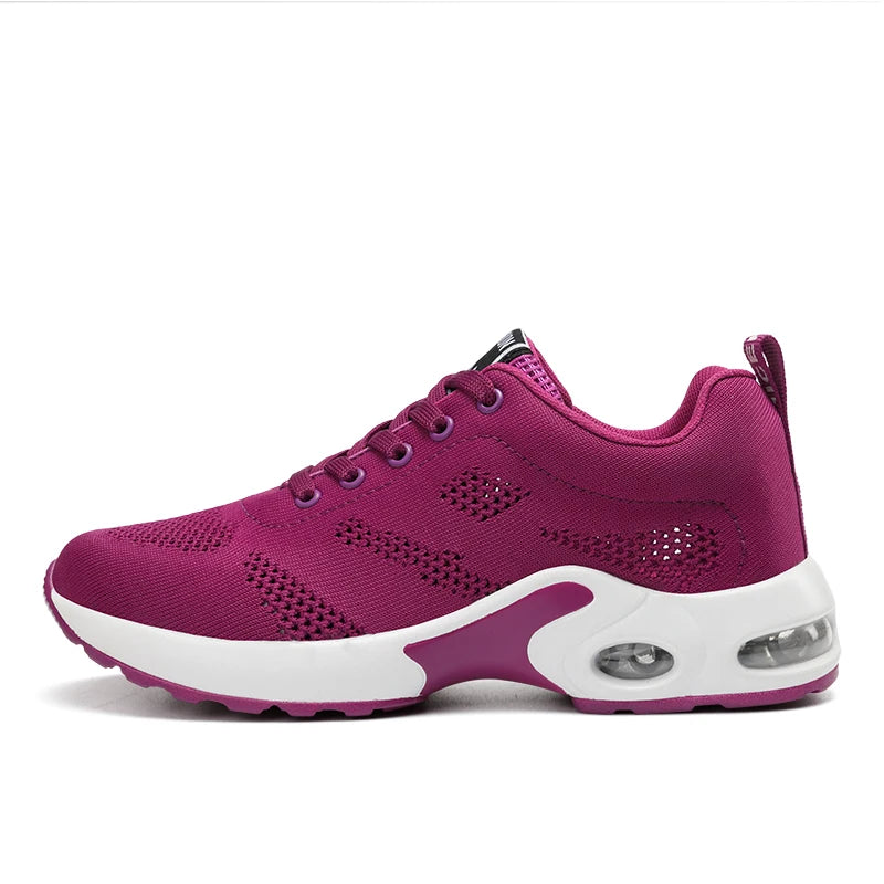 Ténis de moda para mulher, leves, para corrida, para desportos ao ar livre, em malha respirável, confortáveis, com almofada de ar e com atacadores