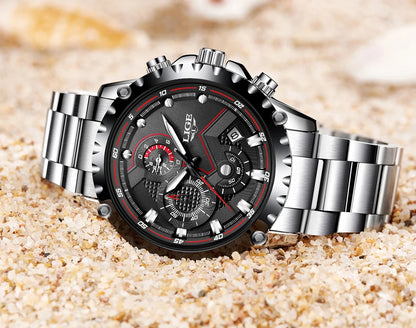 LIGE Men’s Watch – Trendy quartz watch, luxury brand, all-steel, professional style, water-resistant and sporty – Supplied with box
