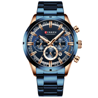 Zegarek męski CURREN – luksusowy chronograf sportowy, mechanizm kwarcowy, w całości ze stali, wodoodporny