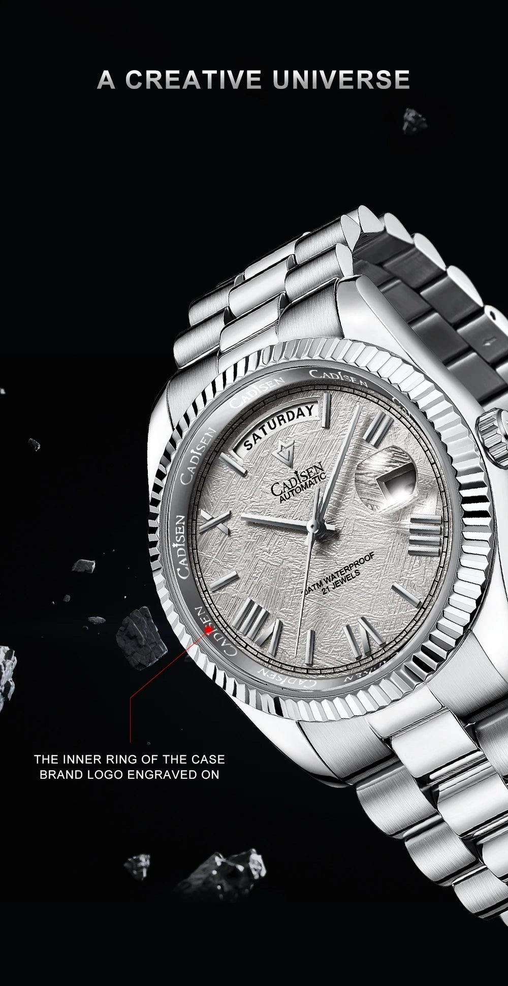 NEW 2025 CADISEN Men's Mechanical Watches Luxury Meteorite Dial Automatic Watch For Men Week 100M Japan MIYOTA 8285 Clock Man