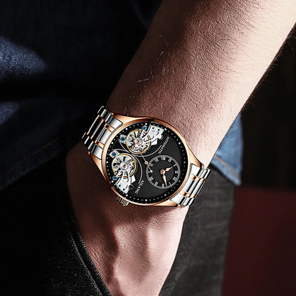 AILANG Brand New Fashion Double Tourbillon Watch for Men Luxury Stainless Steel Waterproof Automatic Mechanical Watches