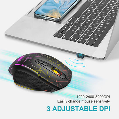 2.4G Rechargeable Wireless Mouse, Gamer Gaming Mouse, Computer Mouse, USB Ergonomic Mouse with Backlight RGB Mice for Laptop PC