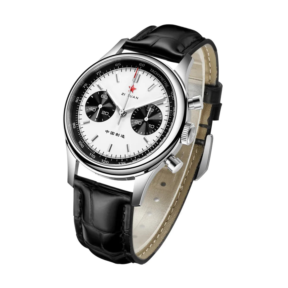Red Star Panda Men's 1963 Chronograph Mechanical Wristwatch Seagull ST1901 Movement Gooseneck 40mm Luminous Sapphire Pilot Watch