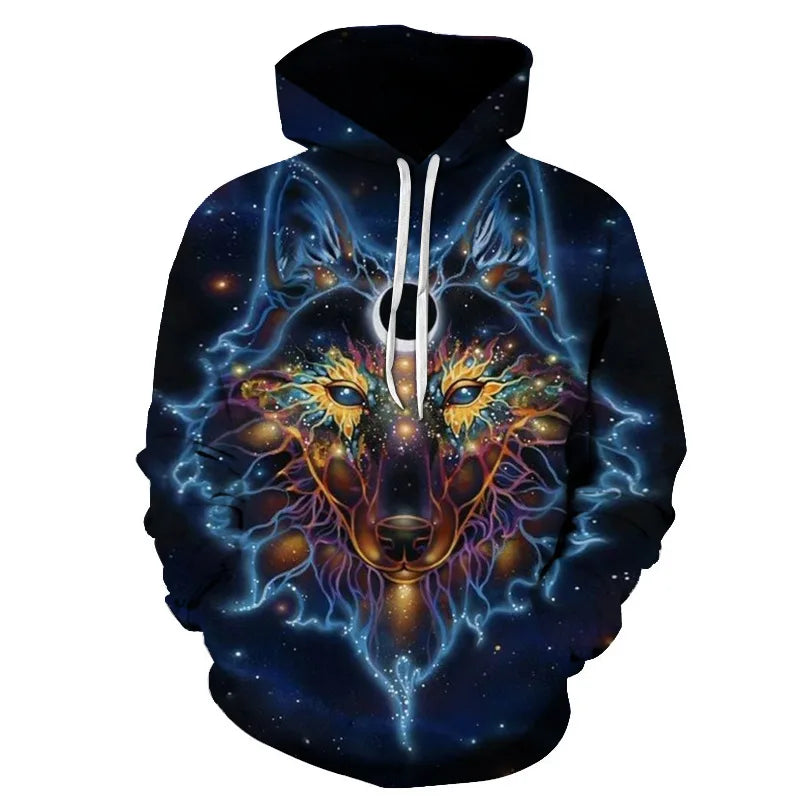 Cool Space Galaxy Wolf Hoodie Hoodies Men Bright Wolf Fashion Handsome Wolf Hoodies Spring Autumn Pullovers Sweatshirts Sweat