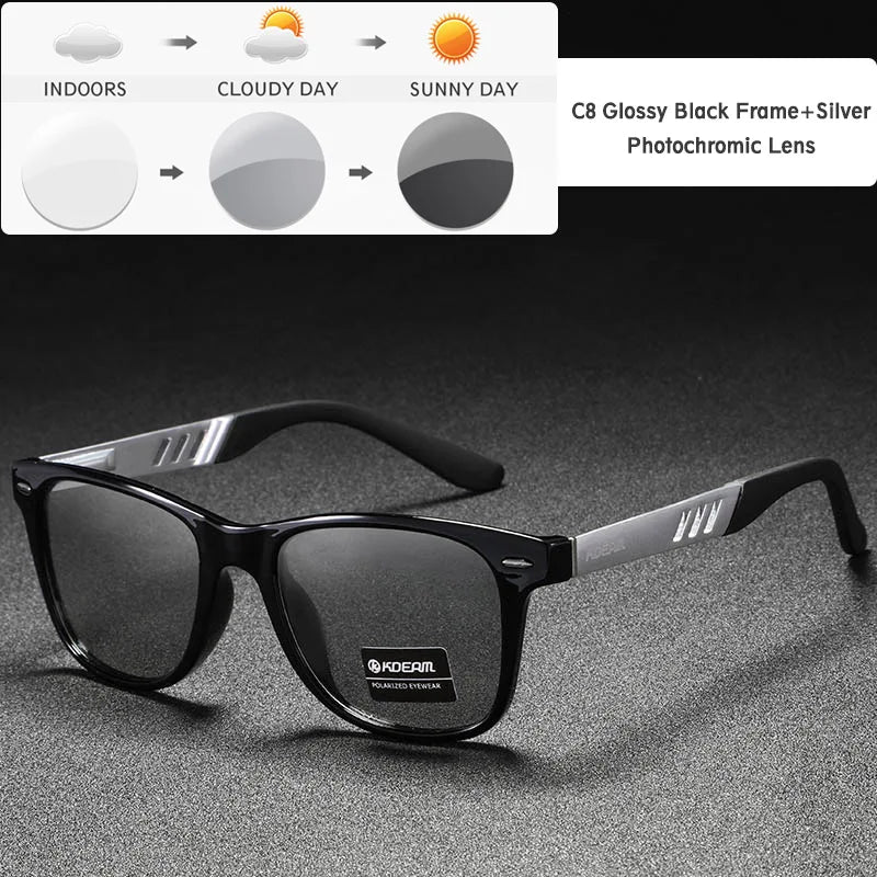 KDEAM Photochromic and Polarized Sunglasses Men Navigational Aluminum Magnesium Frame Men's Glasses UV400 Night Vision Goggles