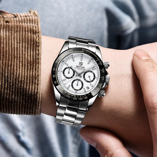 Relojes para hombre BENYAR: cronógrafo de lujo, modelo deportivo, resistente al agua, de acero inoxidable, con movimiento de cuarzo