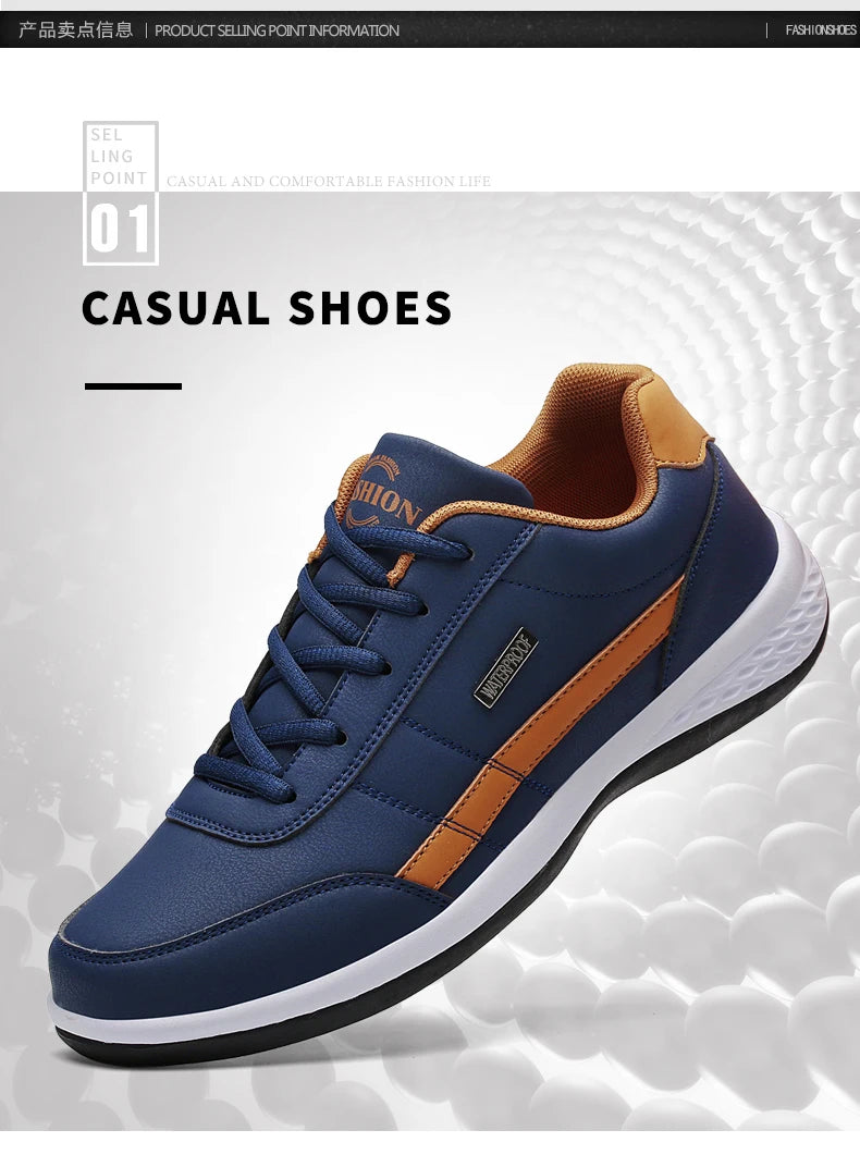 Leather Men's Sneakers Trendy Casual Italian Breathable Leisure Male Sneakers Non-Slip Footwear Men Vulcanized Shoes