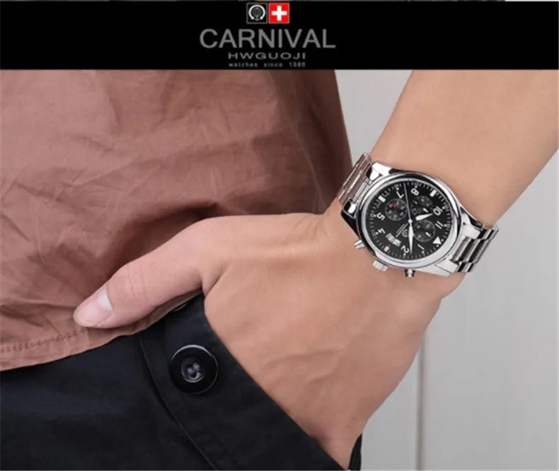 Chronograph luminous military running sport full steel men stopwatch genuine leather strap luxury brand watches sapphire reloj
