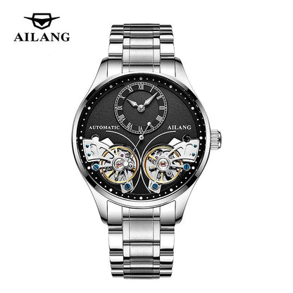 AILANG Brand New Fashion Double Tourbillon Watch for Men Luxury Stainless Steel Waterproof Automatic Mechanical Watches