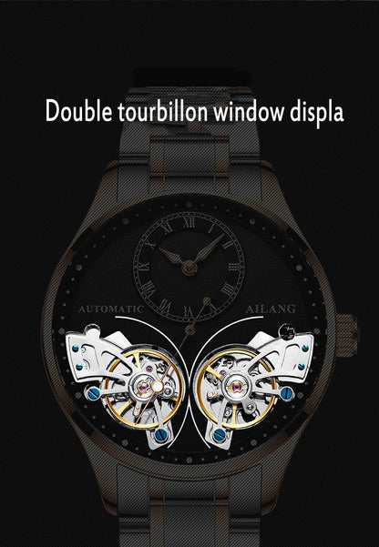 AILANG Brand New Fashion Double Tourbillon Watch for Men Luxury Stainless Steel Waterproof Automatic Mechanical Watches
