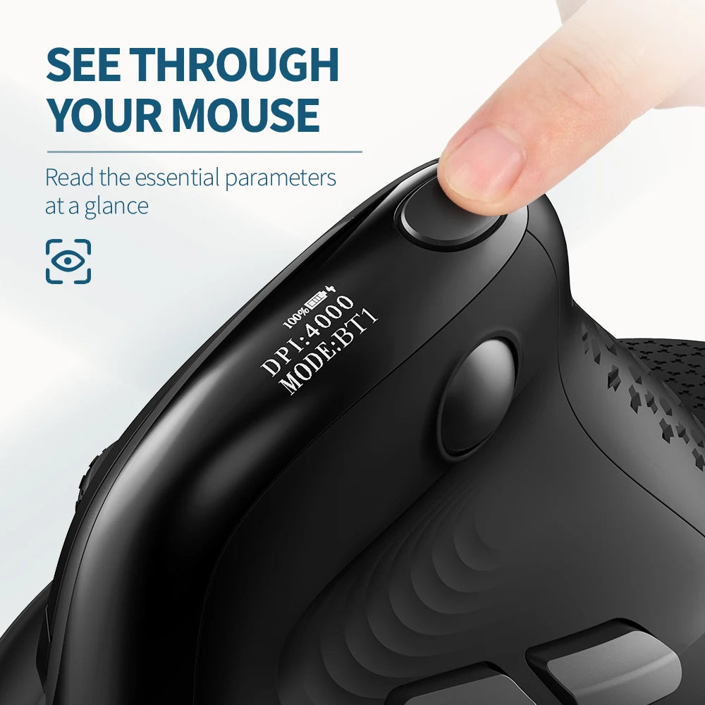 Rato Vertical Ergonómico Delux M618XSD Seeker com Ecrã OLED 4000DPI, Recarregável, 1000mA e Tampa Traseira Amovível para Computador