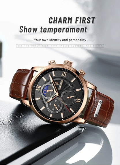 2025 New Men's Watches LIGE Top Brand Luxury Leather Casual Quartz Watch Men's Sport Waterproof Clock Watch Relogio Masculino+Box