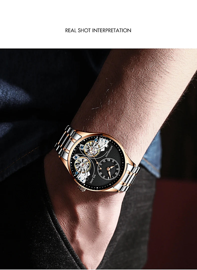 AILANG Brand New Fashion Double Tourbillon Watch for Men Luxury Stainless Steel Waterproof Automatic Mechanical Watches