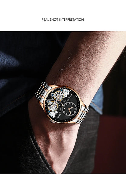 AILANG Brand New Fashion Double Tourbillon Watch for Men Luxury Stainless Steel Waterproof Automatic Mechanical Watches