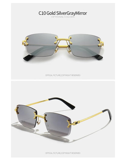 HBK Square Rimless Sunglasses Women TOP Quality Retro Metal Sun Glasses Men Luxury Party Business Gradient Shades 2024