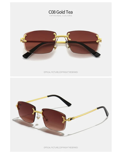 HBK Square Rimless Sunglasses Women TOP Quality Retro Metal Sun Glasses Men Luxury Party Business Gradient Shades 2024