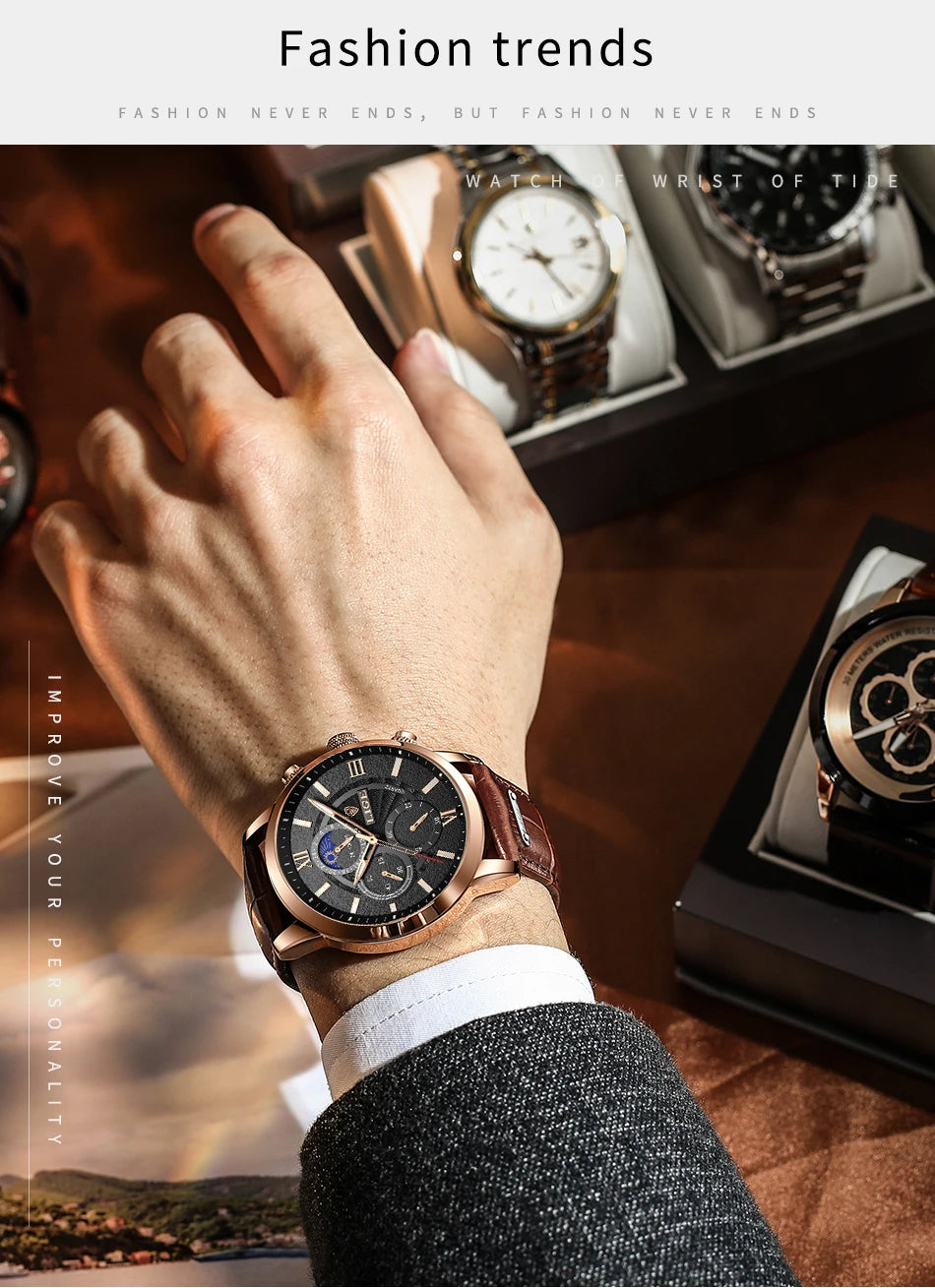 2025 New Men's Watches LIGE Top Brand Luxury Leather Casual Quartz Watch Men's Sport Waterproof Clock Watch Relogio Masculino+Box