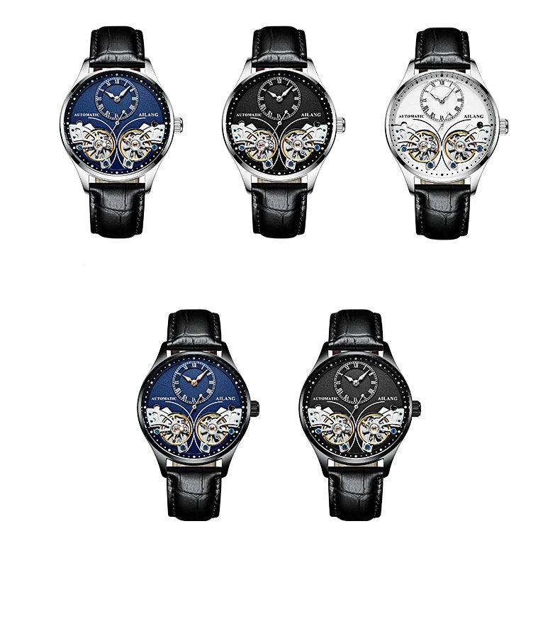 AILANG Brand New Fashion Double Tourbillon Watch for Men Luxury Stainless Steel Waterproof Automatic Mechanical Watches