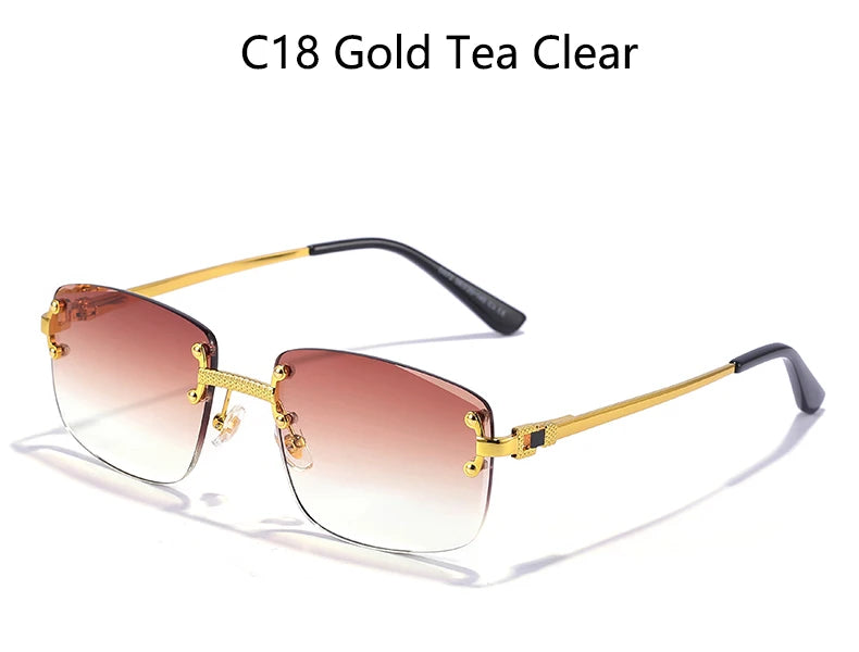 HBK Square Rimless Sunglasses Women TOP Quality Retro Metal Sun Glasses Men Luxury Party Business Gradient Shades 2024