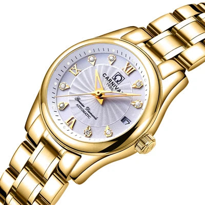 Reloj de pulsera mecánico para mujer de la marca CARNIVAL: modelo elegante, movimiento automático, cristal de zafiro, resistente al agua.