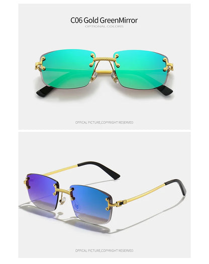 HBK Square Rimless Sunglasses Women TOP Quality Retro Metal Sun Glasses Men Luxury Party Business Gradient Shades 2024
